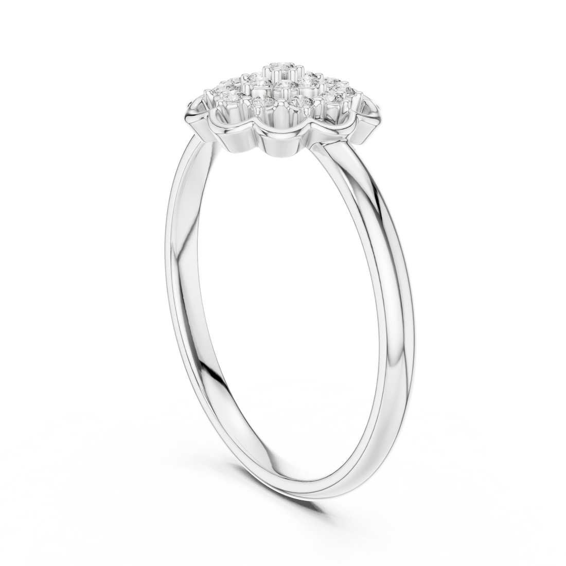 Round Cut Diamond Floral Cluster Halo Ring