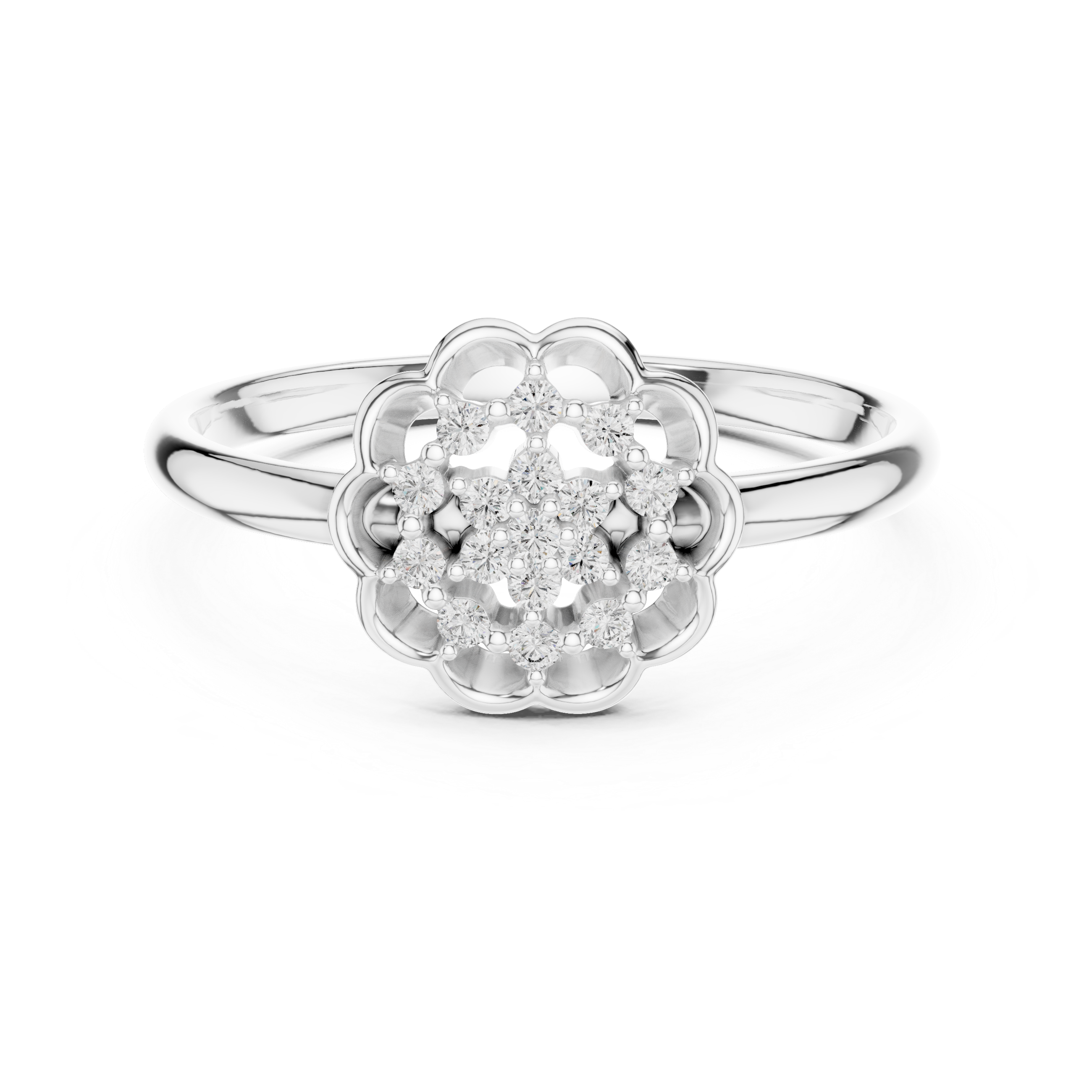 Round Cut Diamond Floral Cluster Halo Ring