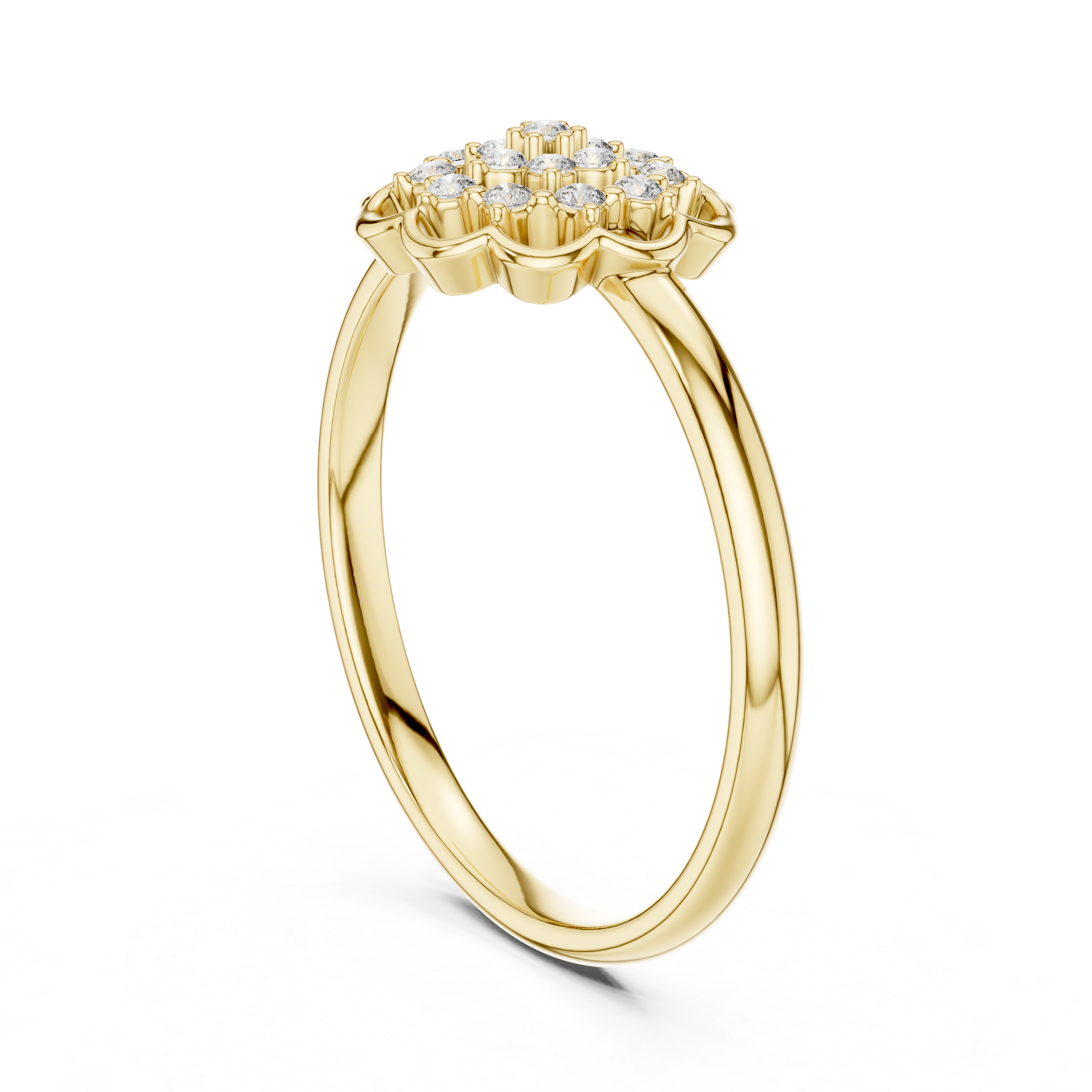 Round Cut Diamond Floral Cluster Halo Ring