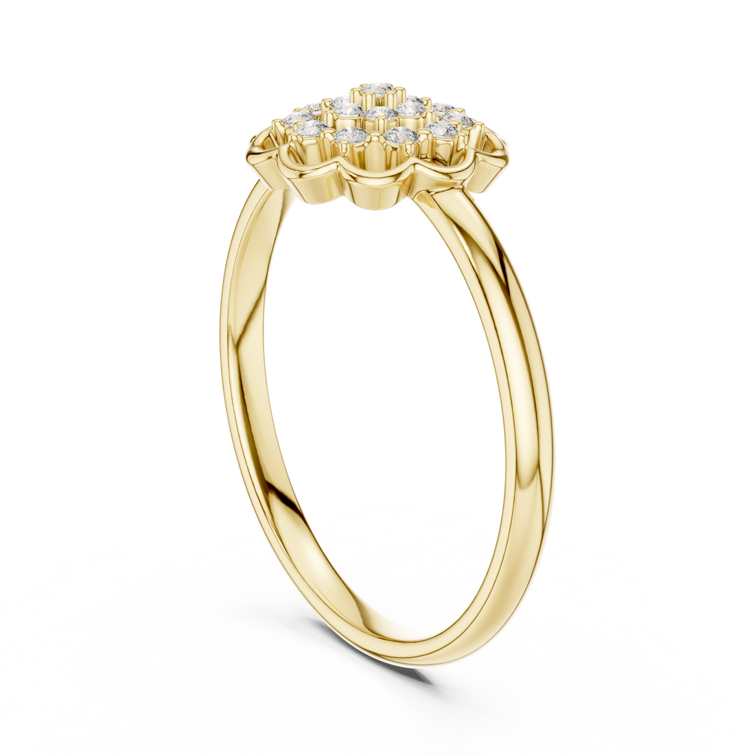 Round Cut Diamond Floral Cluster Halo Ring