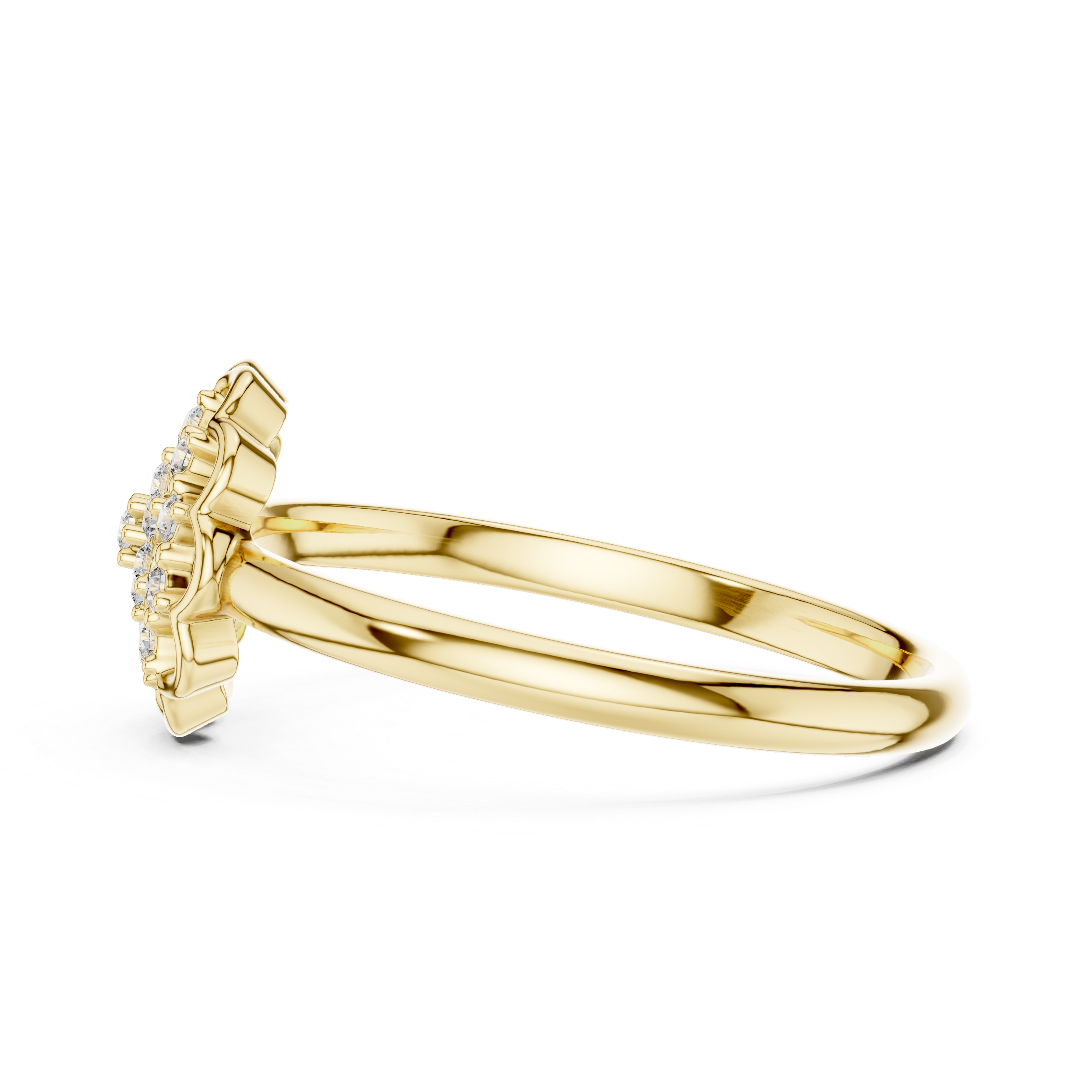 Round Cut Diamond Floral Cluster Halo Ring