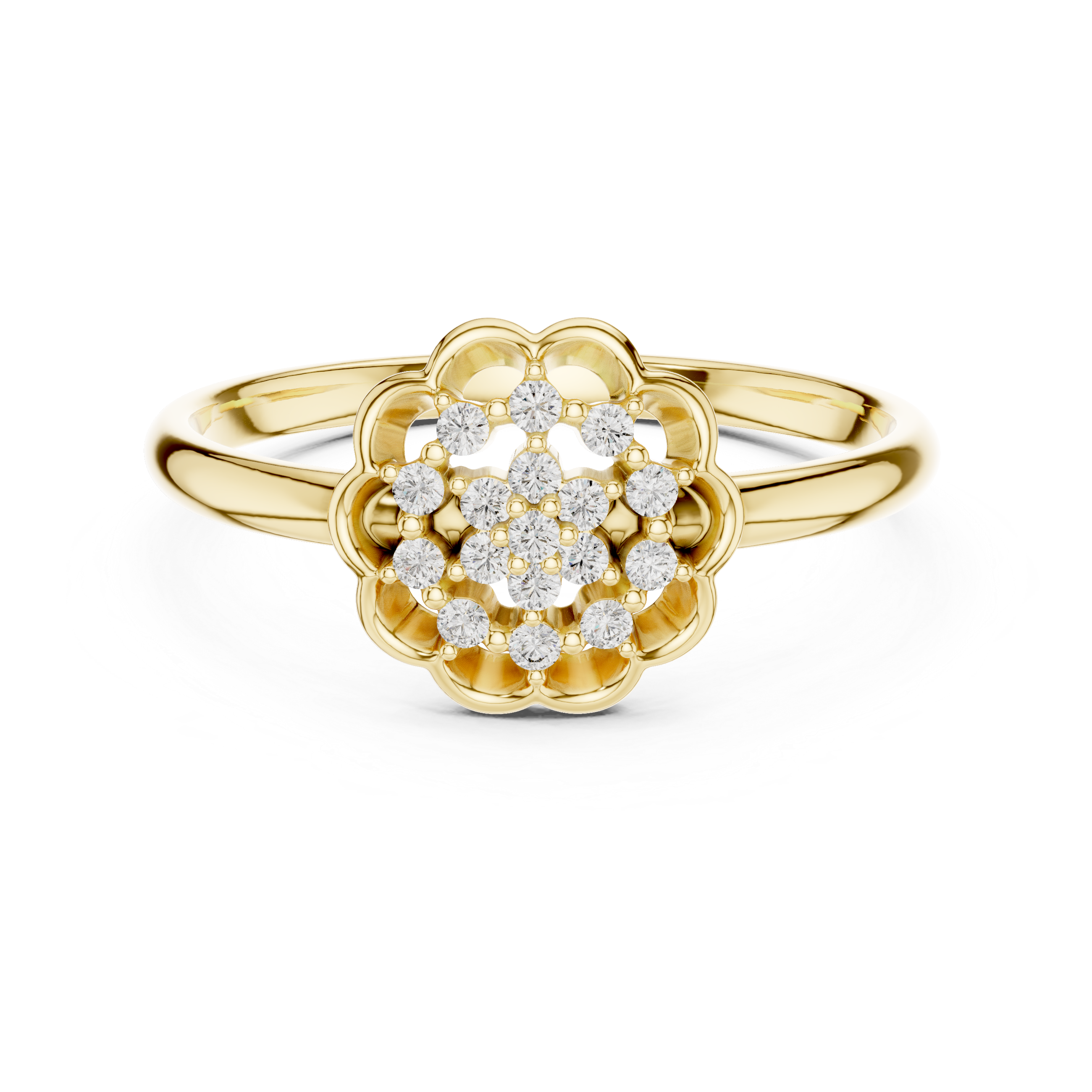 Round Cut Diamond Floral Cluster Halo Ring