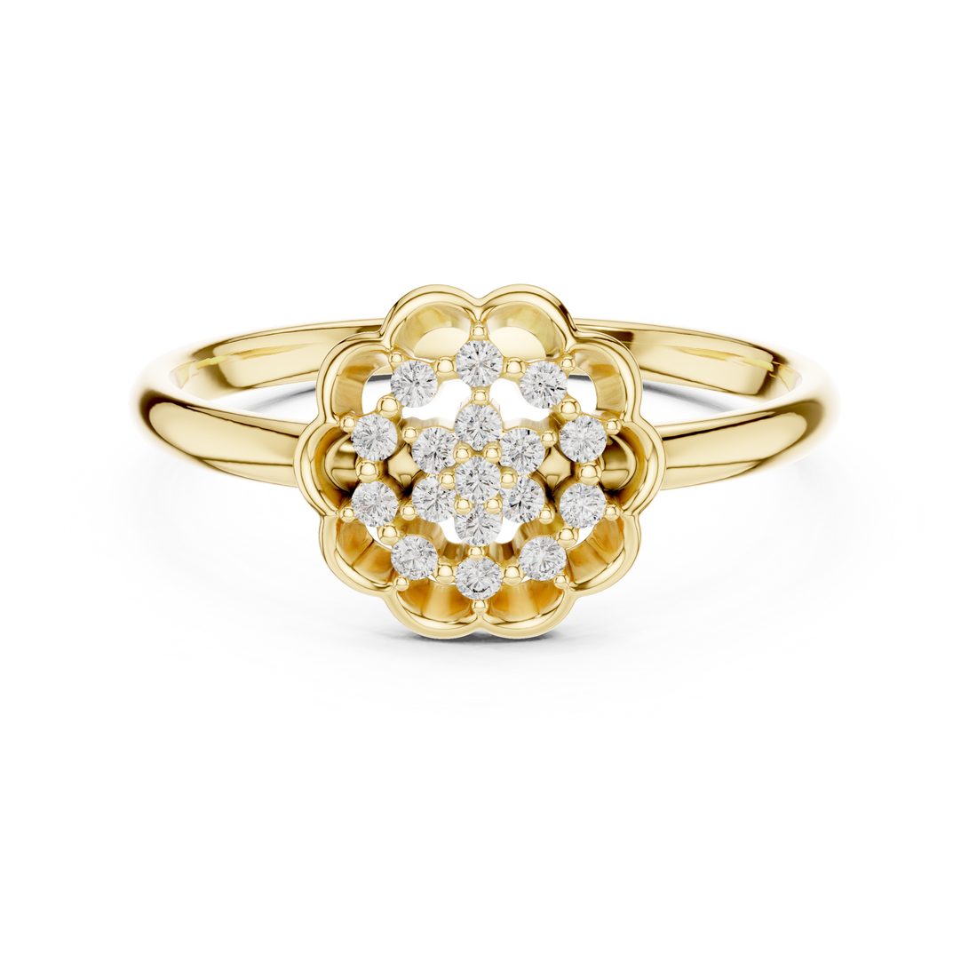 Round Cut Diamond Floral Cluster Halo Ring