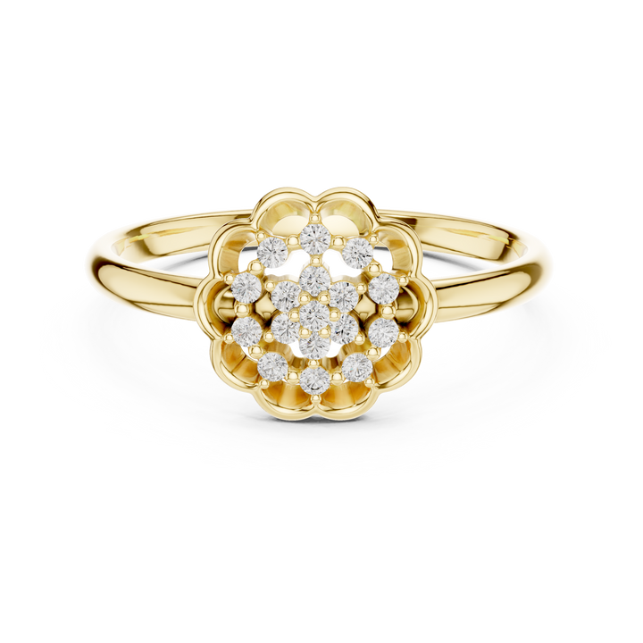 Round Cut Diamond Floral Cluster Halo Ring