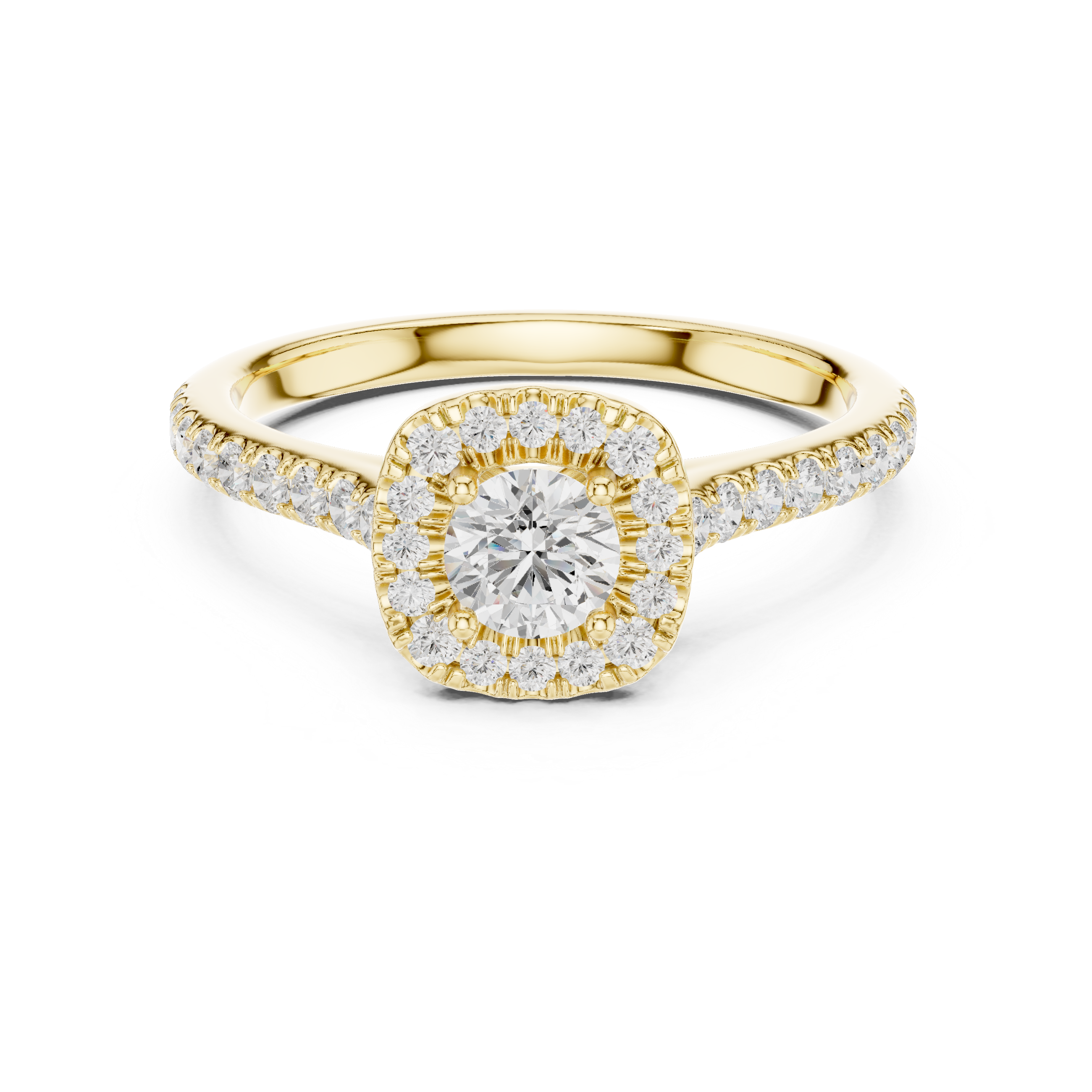 Cushion-cut ring with classic diamond center.