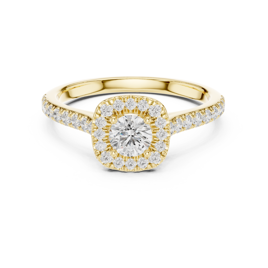 Cushion-cut ring with classic diamond center.