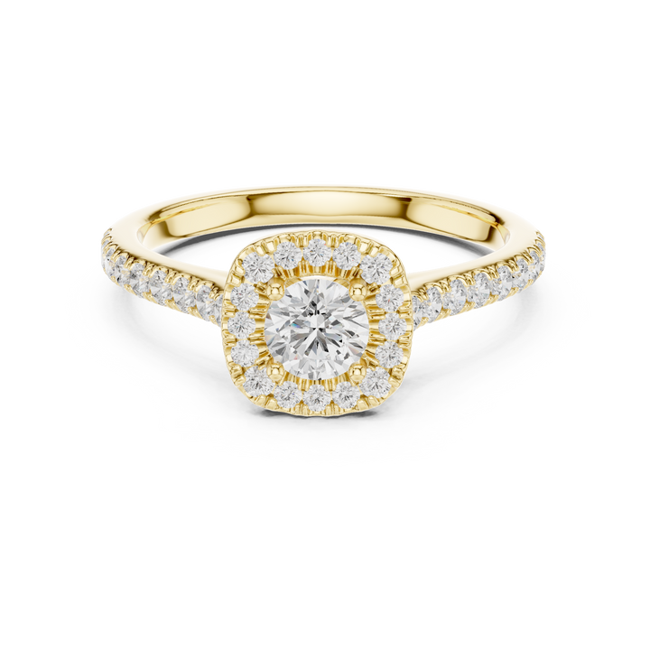 Cushion-cut ring with classic diamond center.