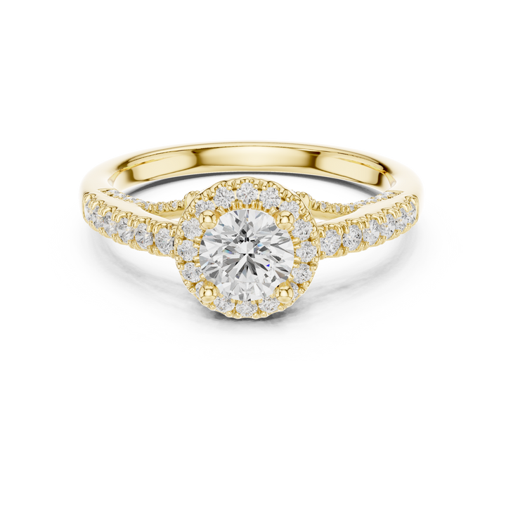 Round Brilliant Diamond Halo Engagement Ring with Split Pavé Diamond Band