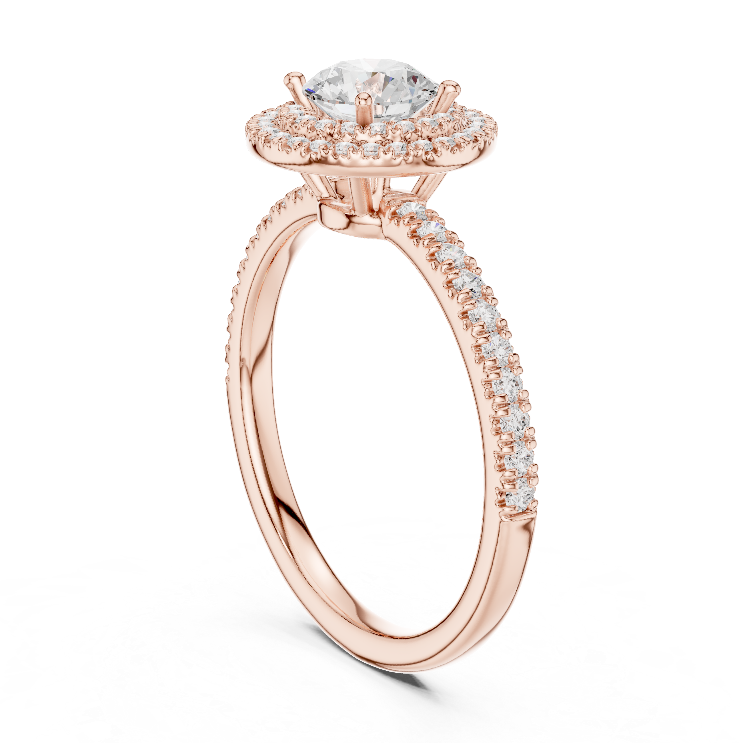 Round Diamond Halo Pavé Engagement Ring with Double Halo Brilliance