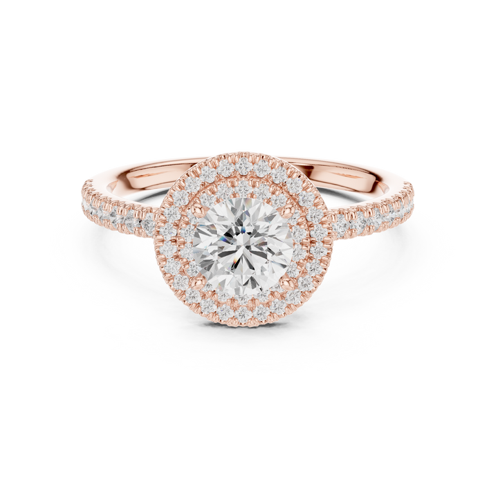 Round Diamond Halo Pavé Engagement Ring with Double Halo Brilliance