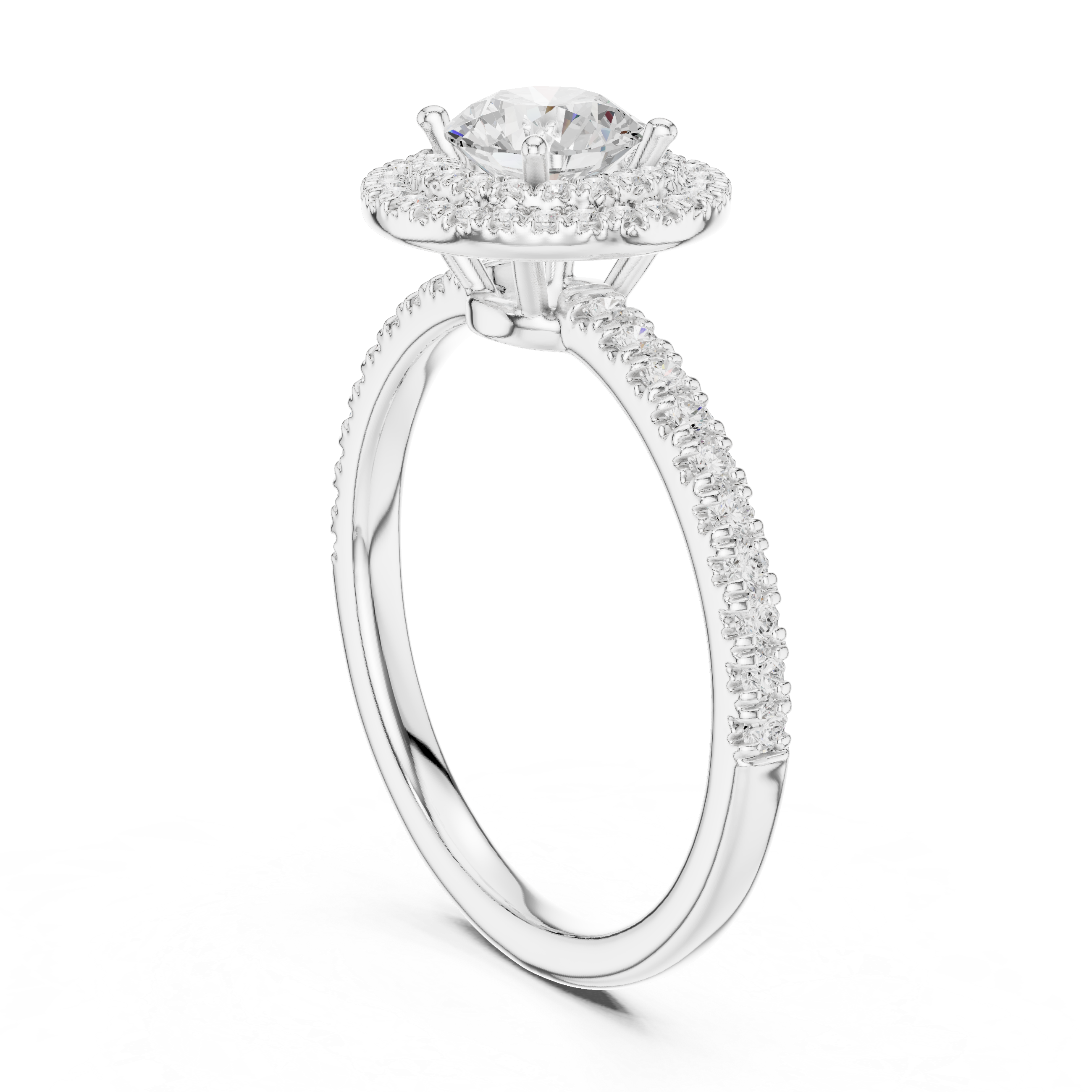 Round Diamond Halo Pavé Engagement Ring with Double Halo Brilliance