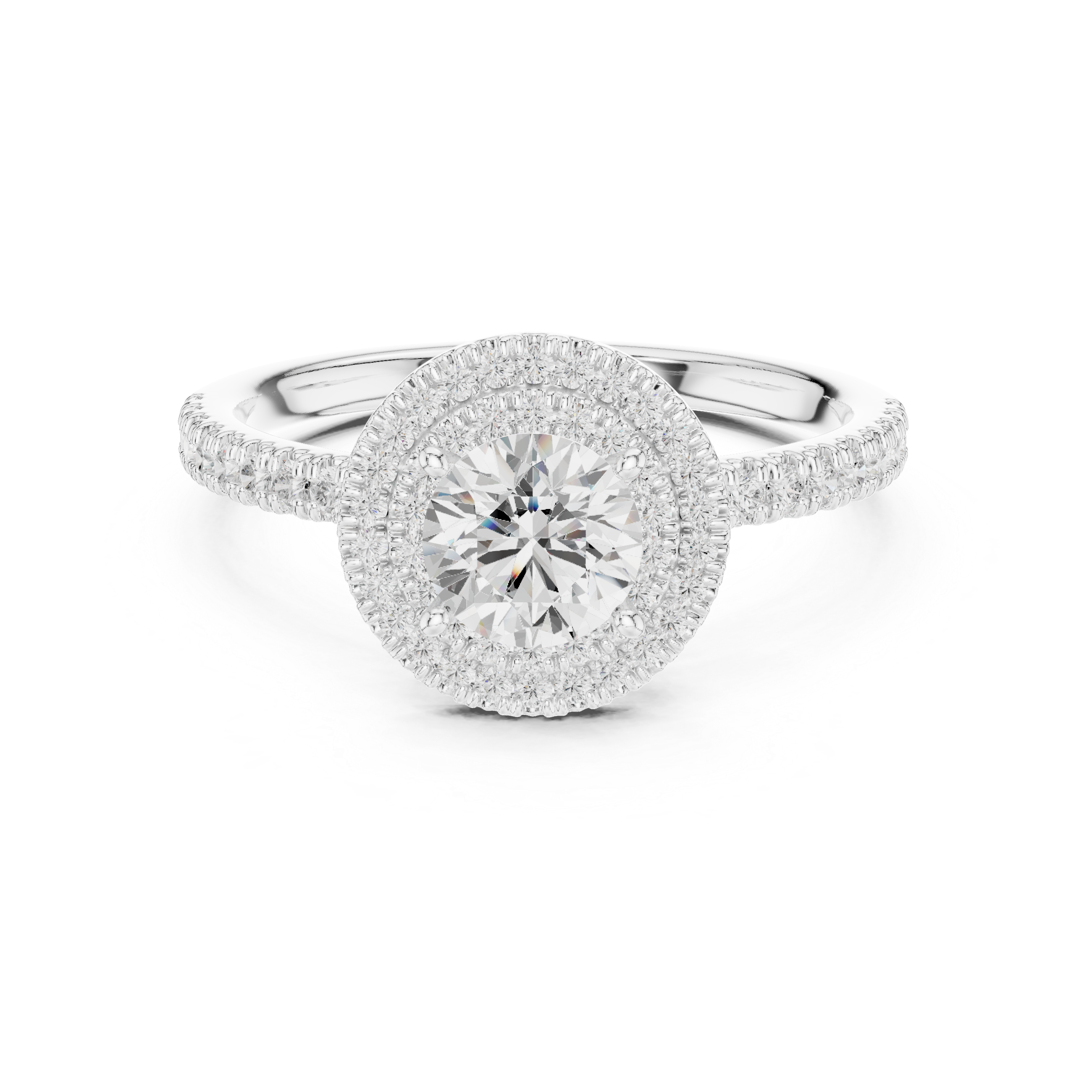 Round Diamond Halo Pavé Engagement Ring with Double Halo Brilliance