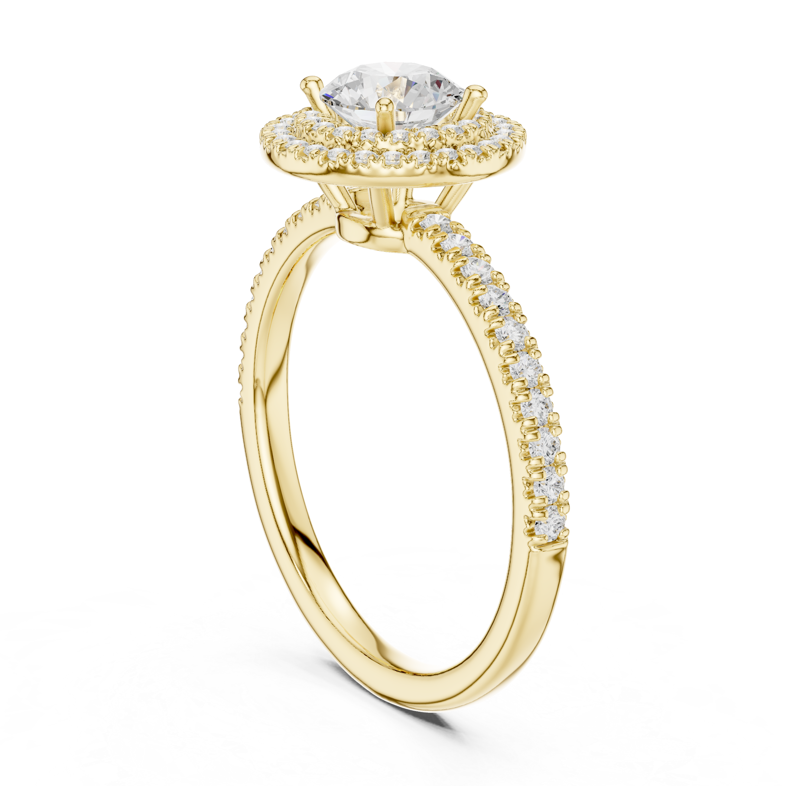 Round Diamond Halo Pavé Engagement Ring with Double Halo Brilliance