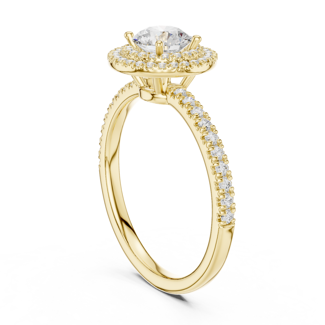 Round Diamond Halo Pavé Engagement Ring with Double Halo Brilliance