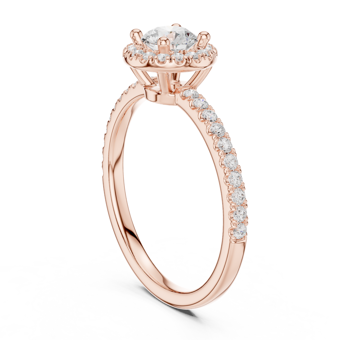 Round Brilliant Lab Diamond Halo Engagement Ring with Pavé Band