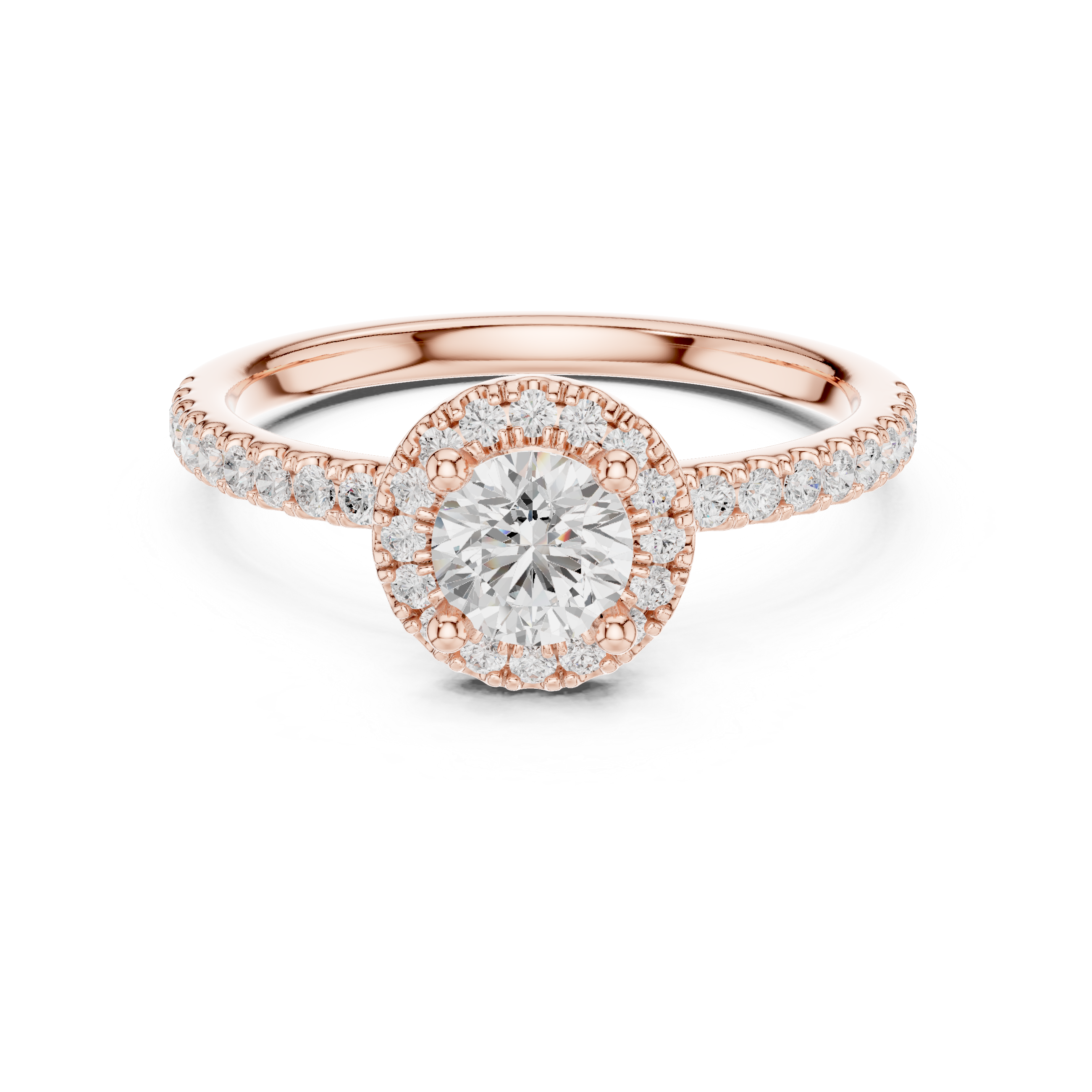 Round Brilliant Lab Diamond Halo Engagement Ring with Pavé Band
