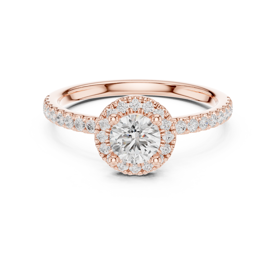 Round Brilliant Lab Diamond Halo Engagement Ring with Pavé Band