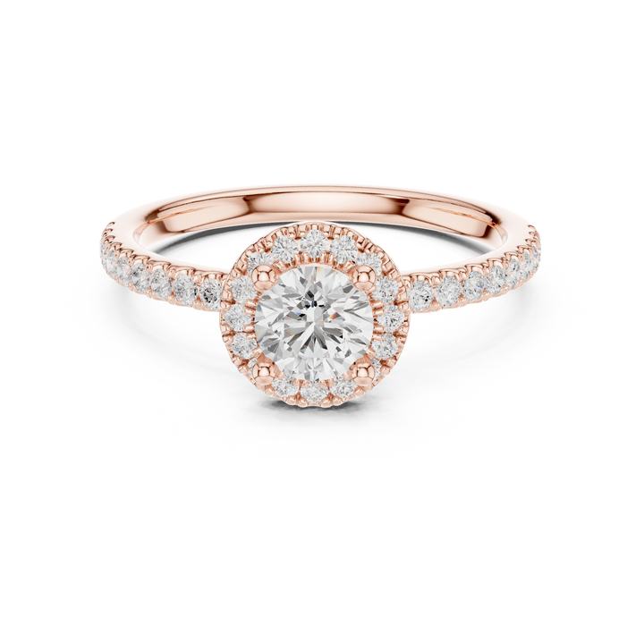 Round Brilliant Lab Diamond Halo Engagement Ring with Pavé Band