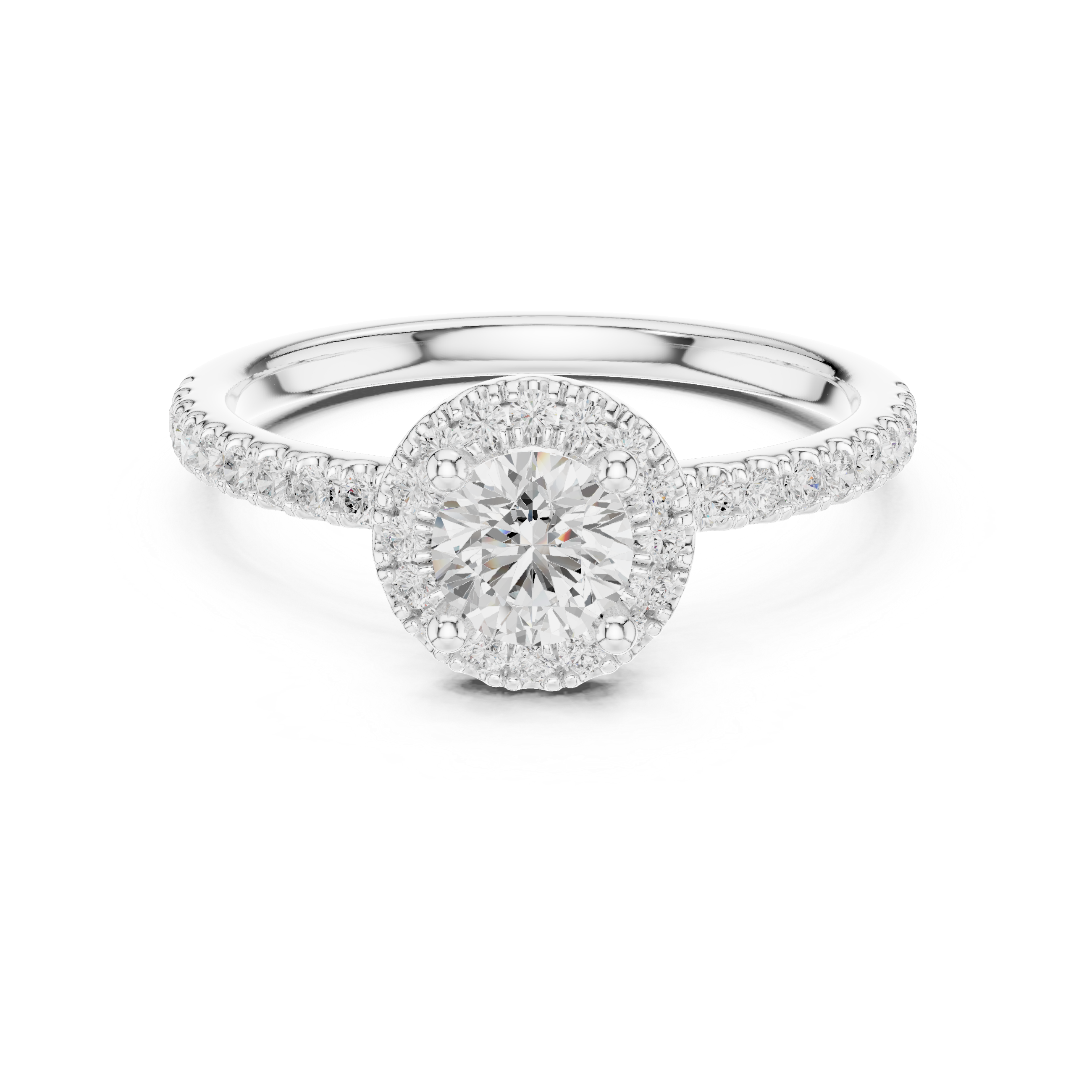Round Brilliant Lab Diamond Halo Engagement Ring with Pavé Band