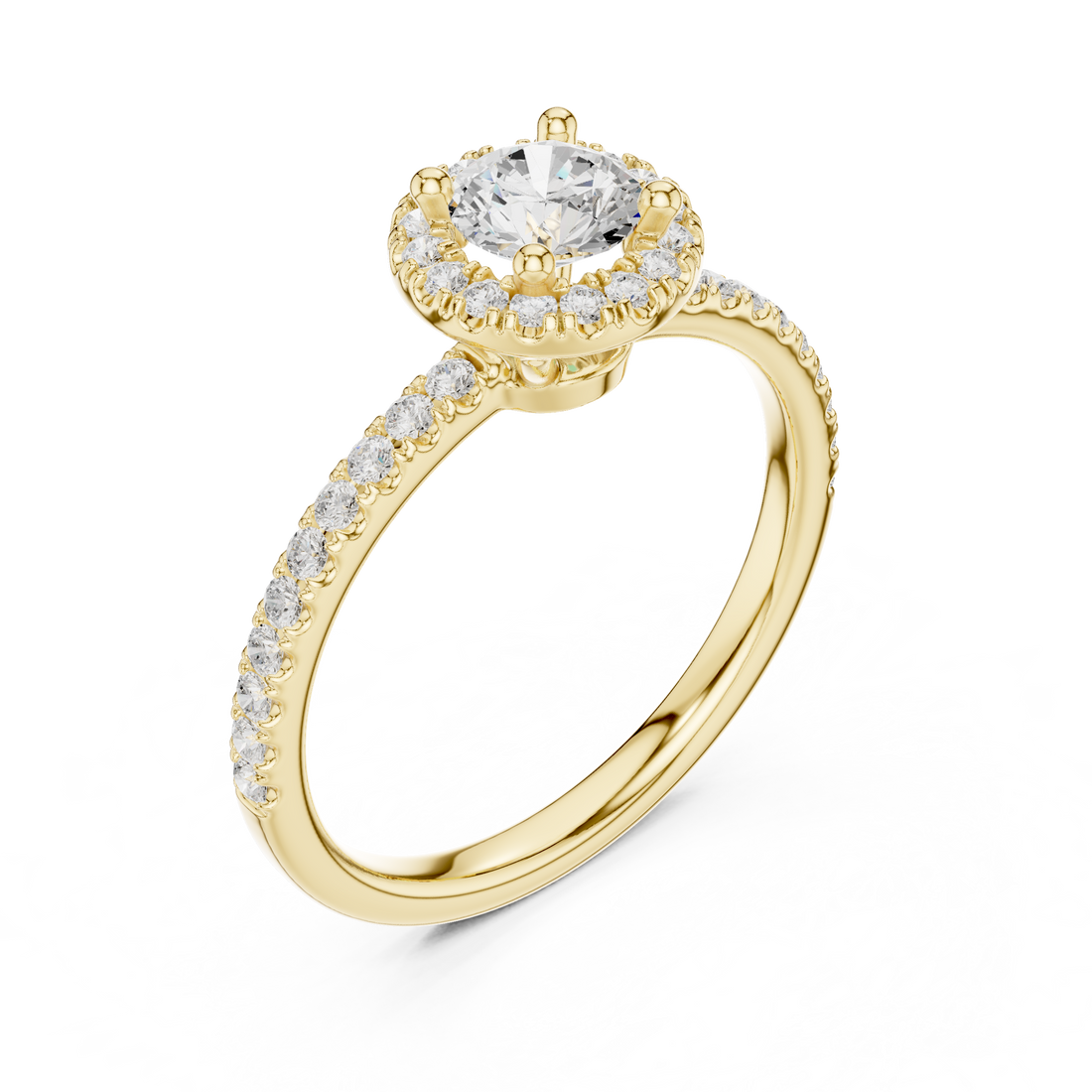 Round Brilliant Lab Diamond Halo Engagement Ring with Pavé Band