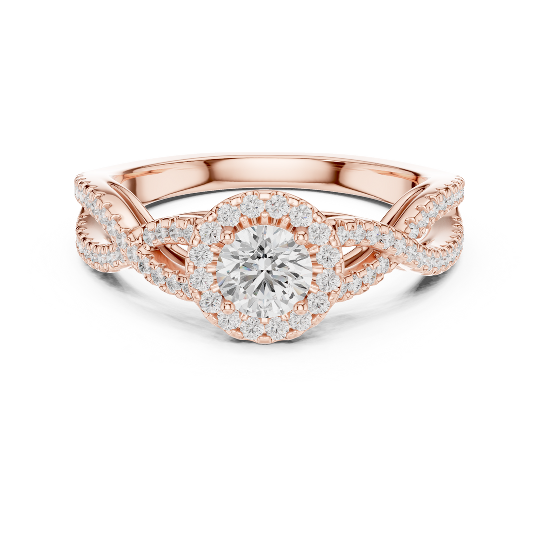 Round Brilliant Diamond Halo Twist Pavé Engagement Ring