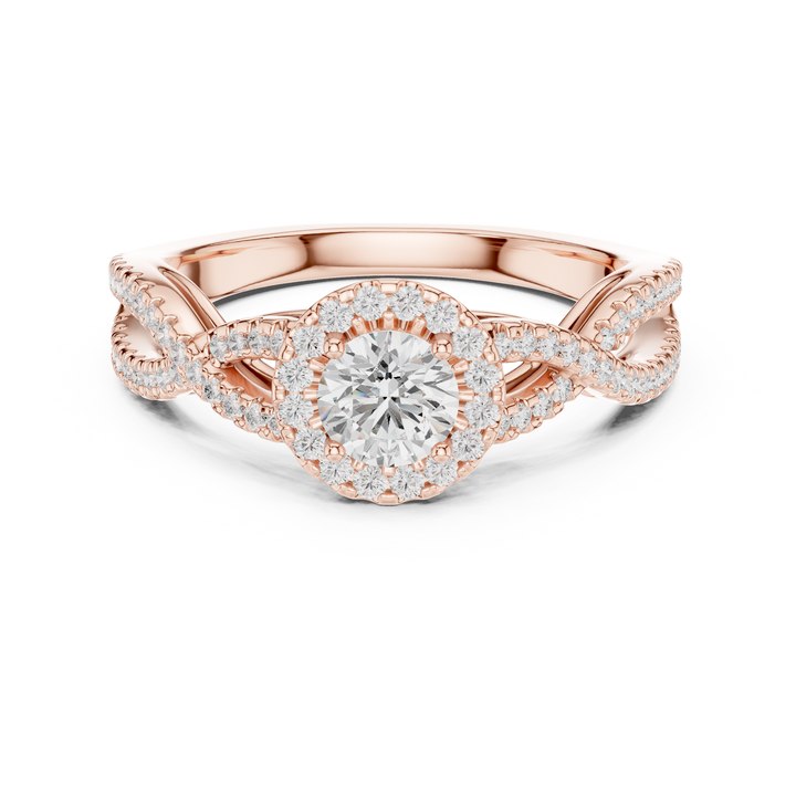 Round Brilliant Diamond Halo Twist Pavé Engagement Ring