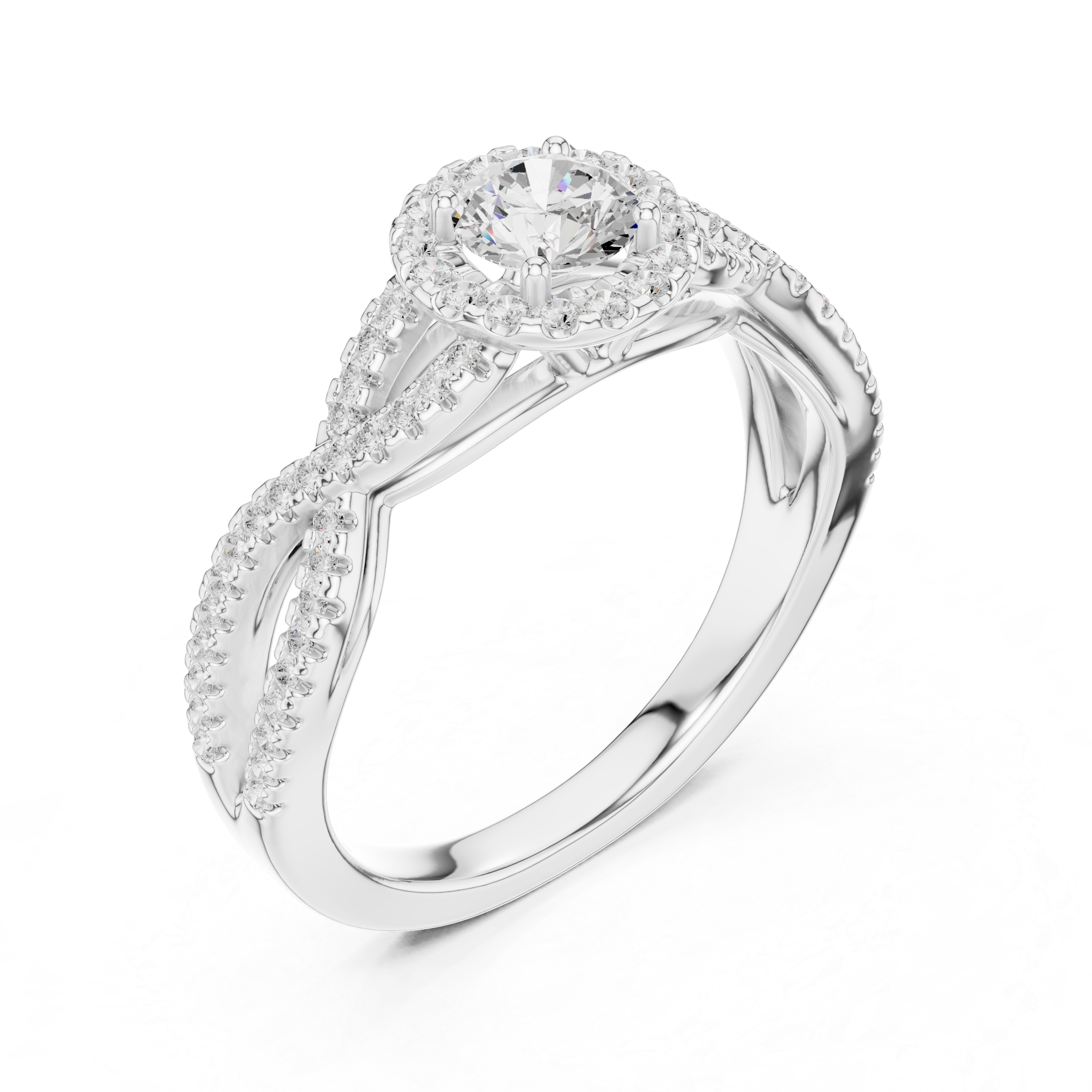 Round Brilliant Diamond Halo Twist Pavé Engagement Ring