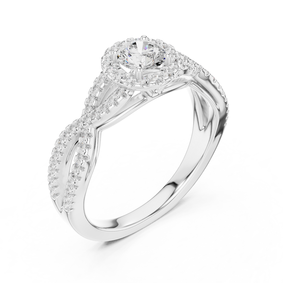 Round Brilliant Diamond Halo Twist Pavé Engagement Ring