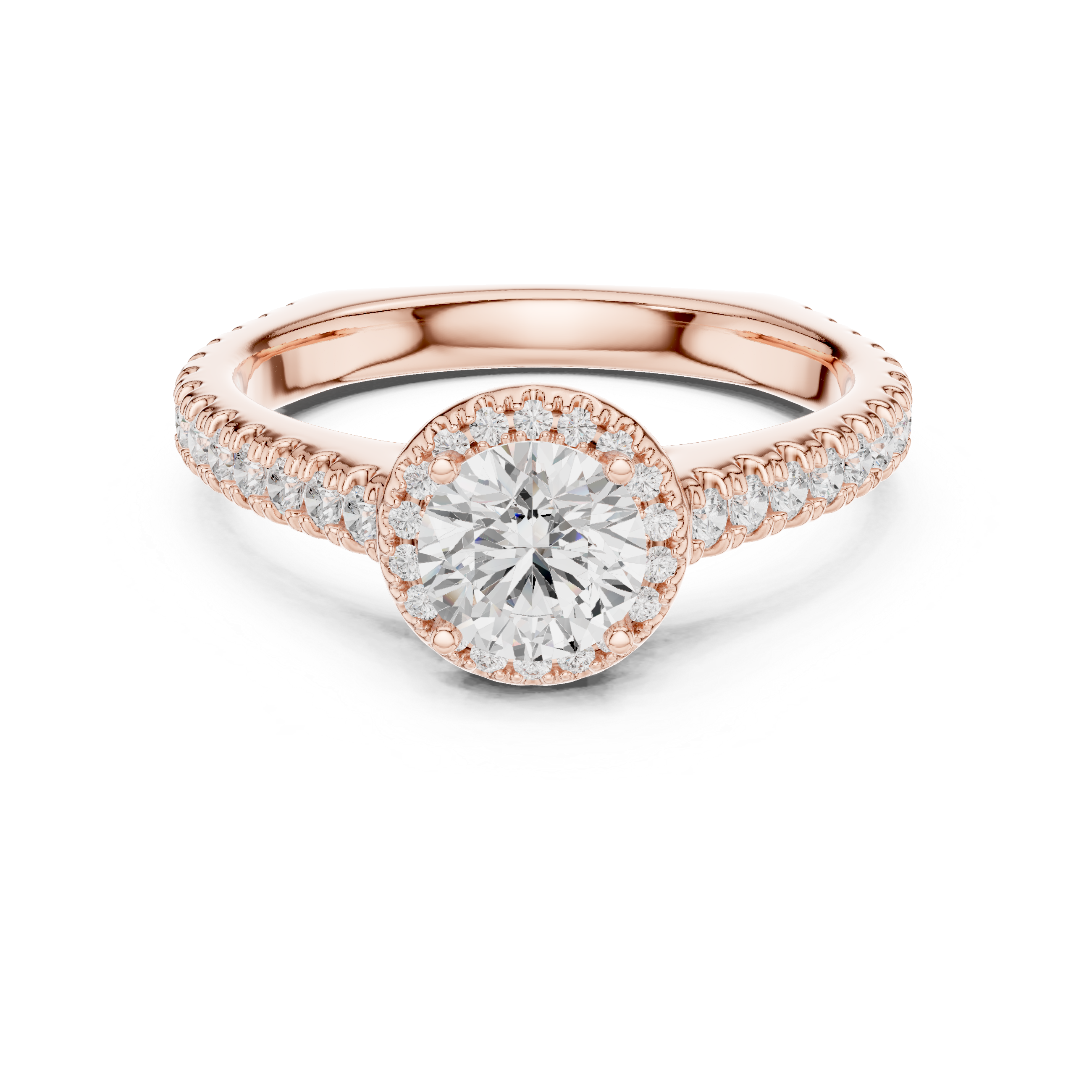 Round Brilliant Diamond Halo Engagement Ring with Pavé Band