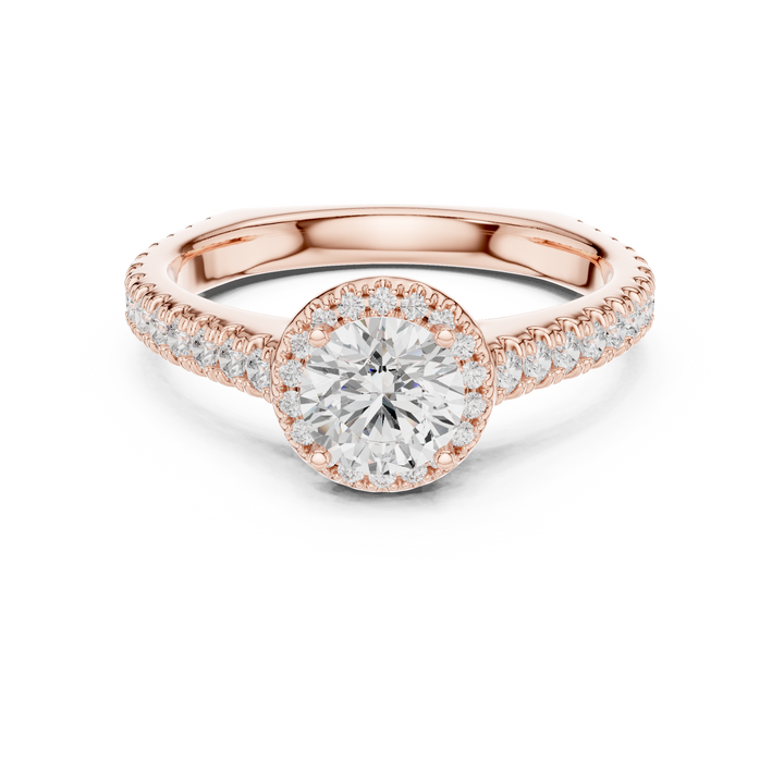 Round Brilliant Diamond Halo Engagement Ring with Pavé Band