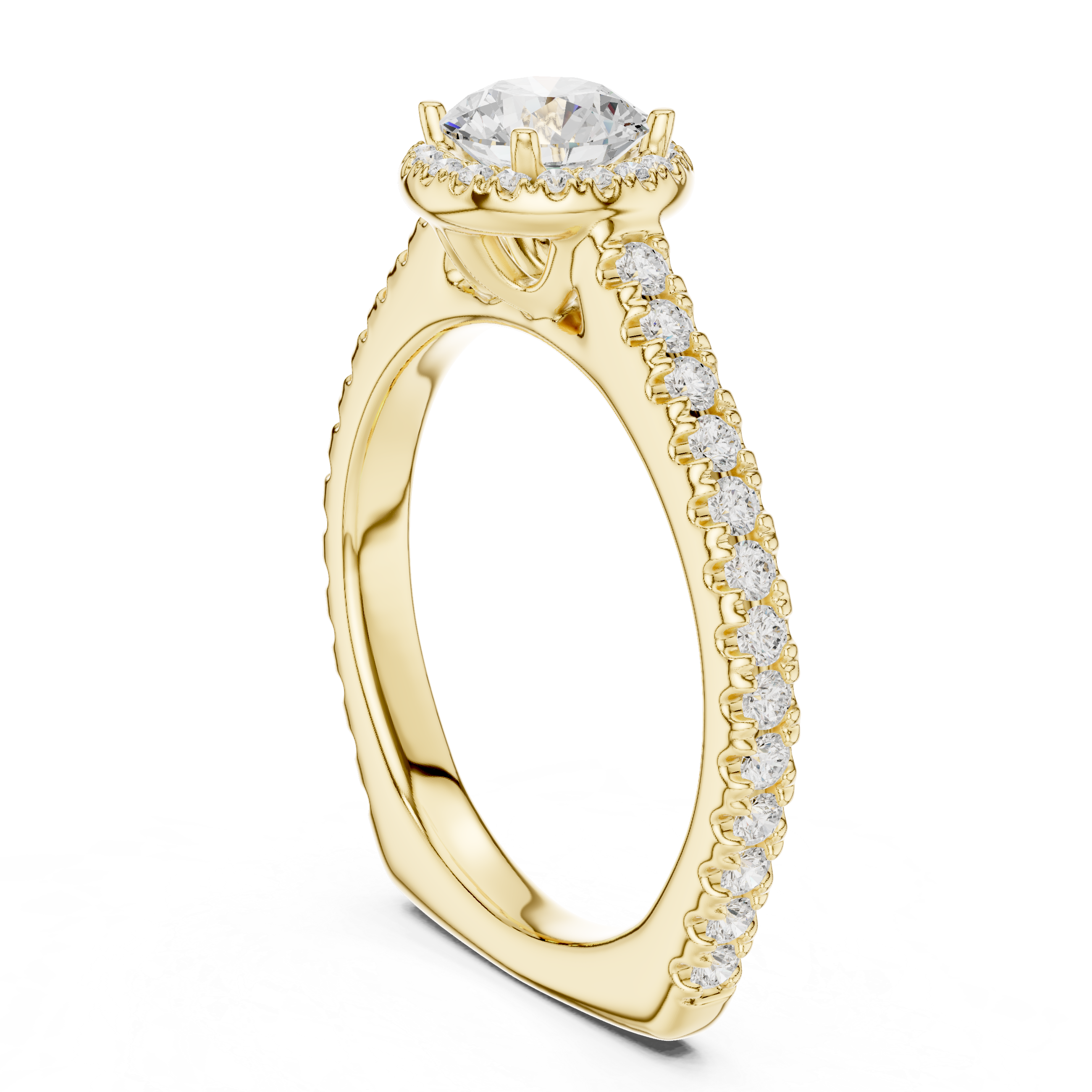 Round Brilliant Diamond Halo Engagement Ring with Pavé Band