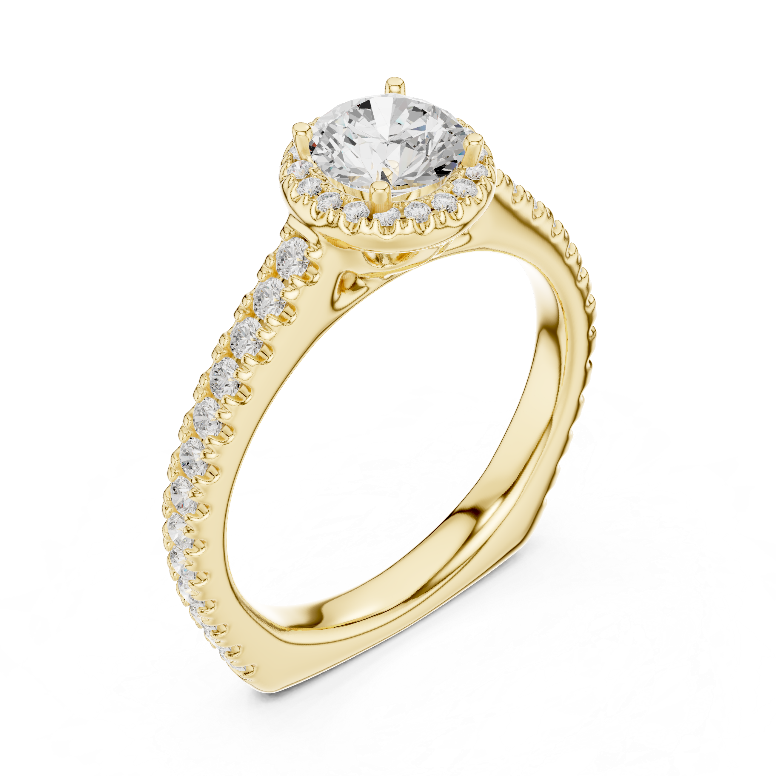Round Brilliant Diamond Halo Engagement Ring with Pavé Band