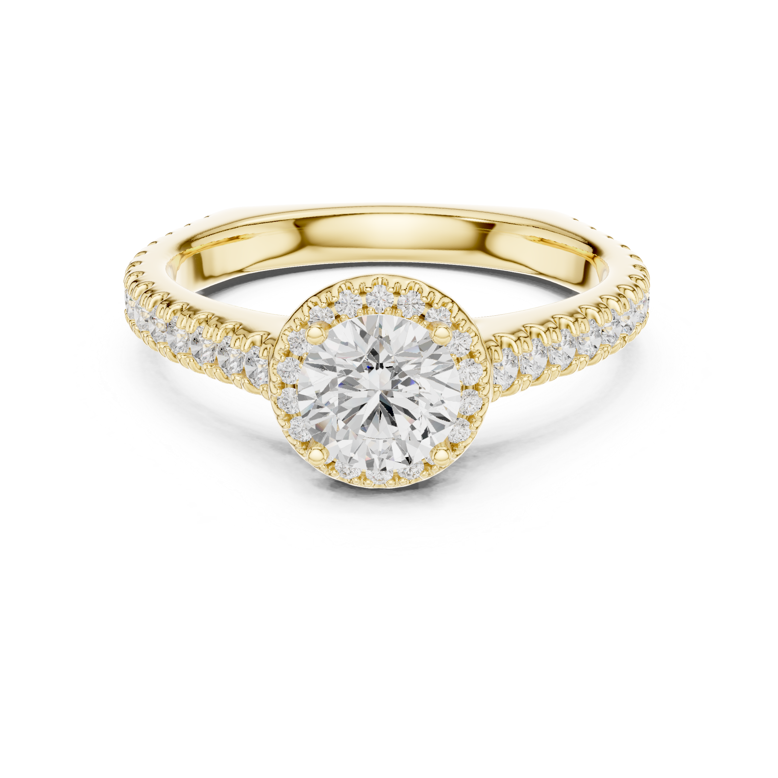 Round Brilliant Diamond Halo Engagement Ring with Pavé Band
