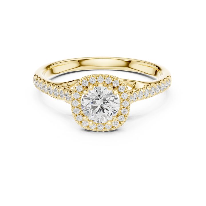 Round Brilliant Diamond Halo Engagement Ring with Pavé Shoulder Band