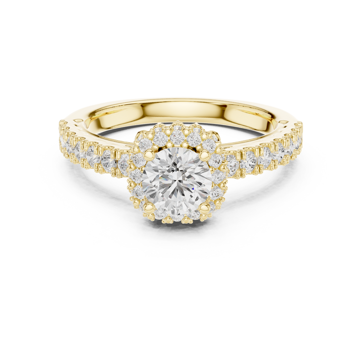 Round Brilliant Diamond Halo Engagement Ring with Pavé Side Stones Luxe Cluster
