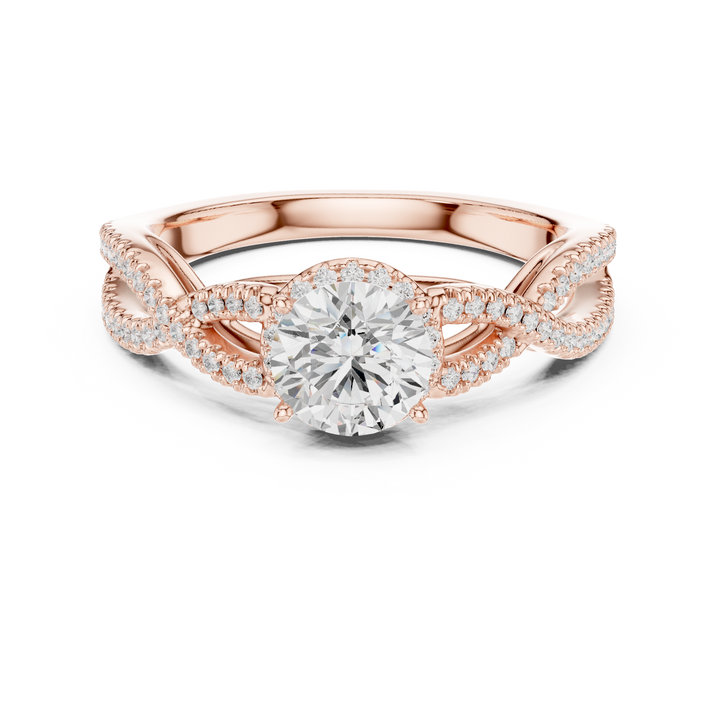 Round Cut Diamond Halo Twist Split Shank Engagement Ring