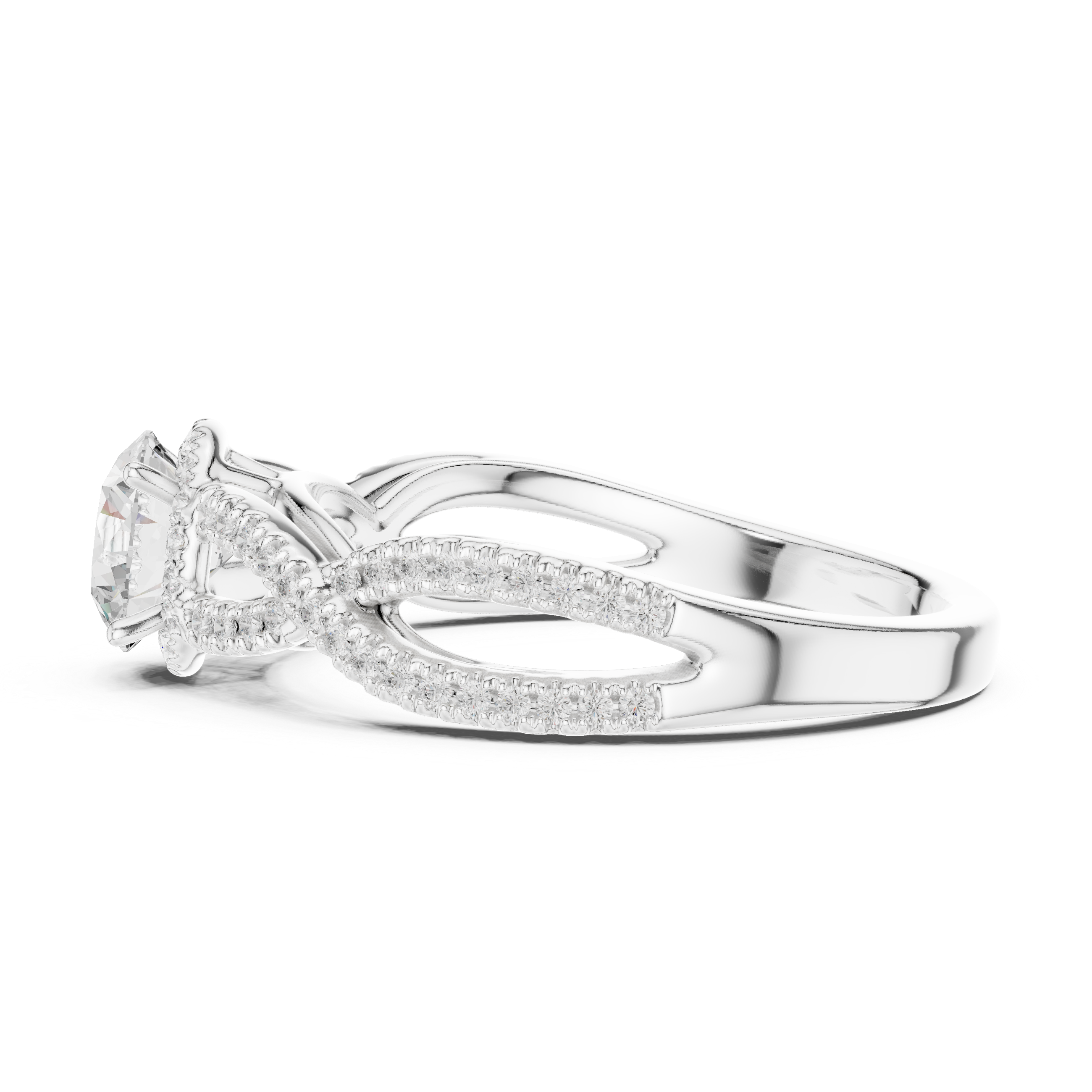 Round Cut Diamond Halo Twist Split Shank Engagement Ring