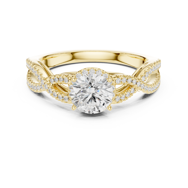 Round Cut Diamond Halo Twist Split Shank Engagement Ring