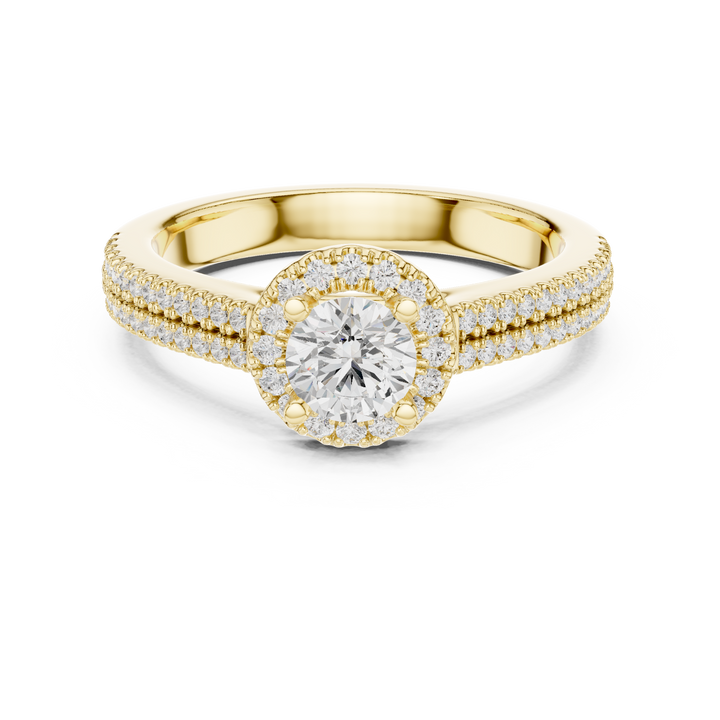 Round Brilliant Diamond Halo Split Shank Pavé Engagement Ring