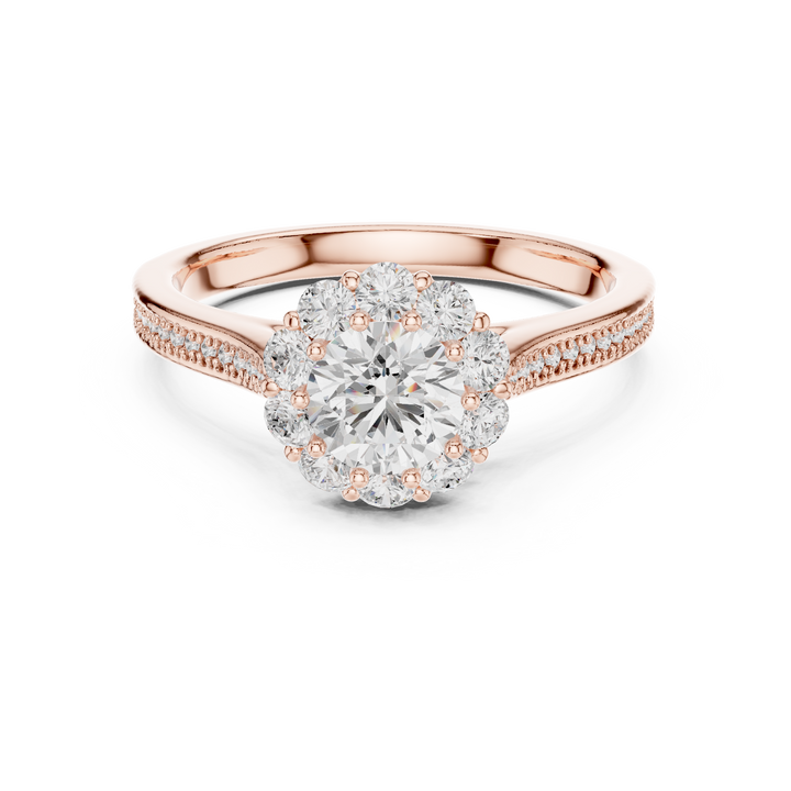 Round Brilliant Diamond Halo Split Shank Engagement Ring