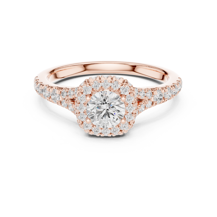 Timeless Round Cut Diamond Halo Engagement Ring with Pavé Band