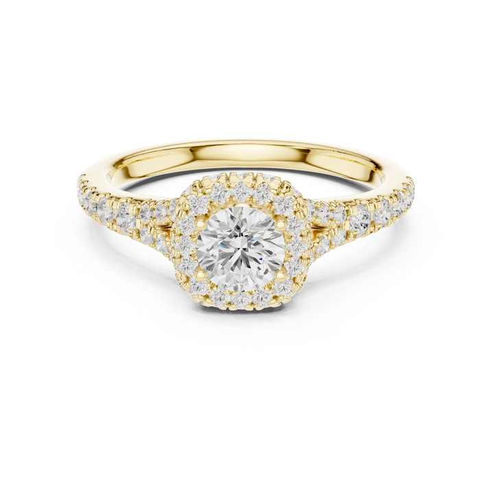 Timeless Round Cut Diamond Halo Engagement Ring with Pavé Band