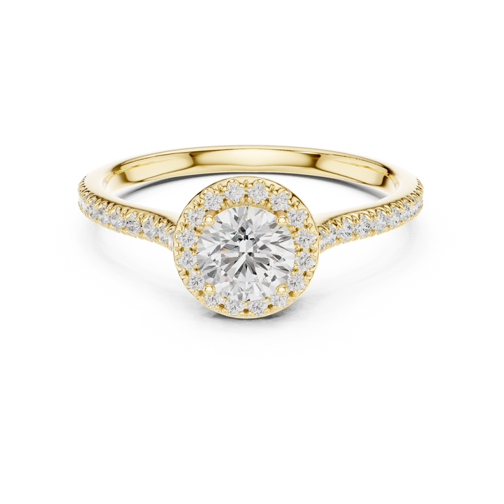 Round Brilliant Diamond Halo Pavé Engagement Ring with Classic Side Stone Band