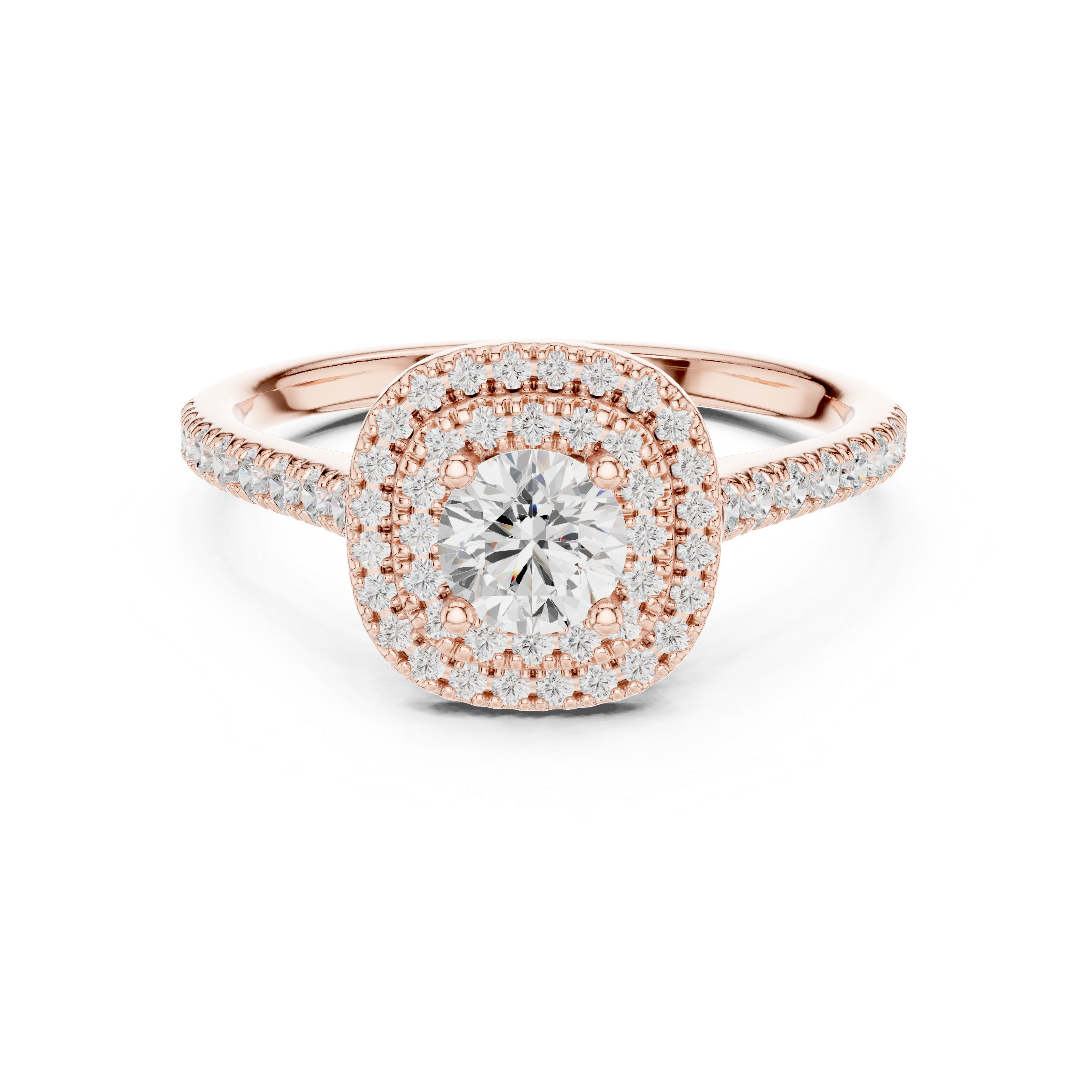 Round Brilliant Diamond Double Halo Pavé Engagement Ring