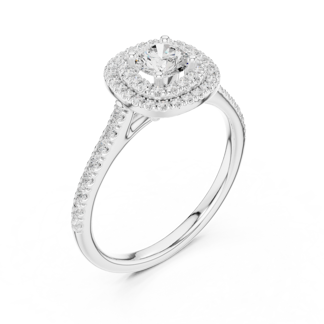 Round Brilliant Diamond Double Halo Pavé Engagement Ring