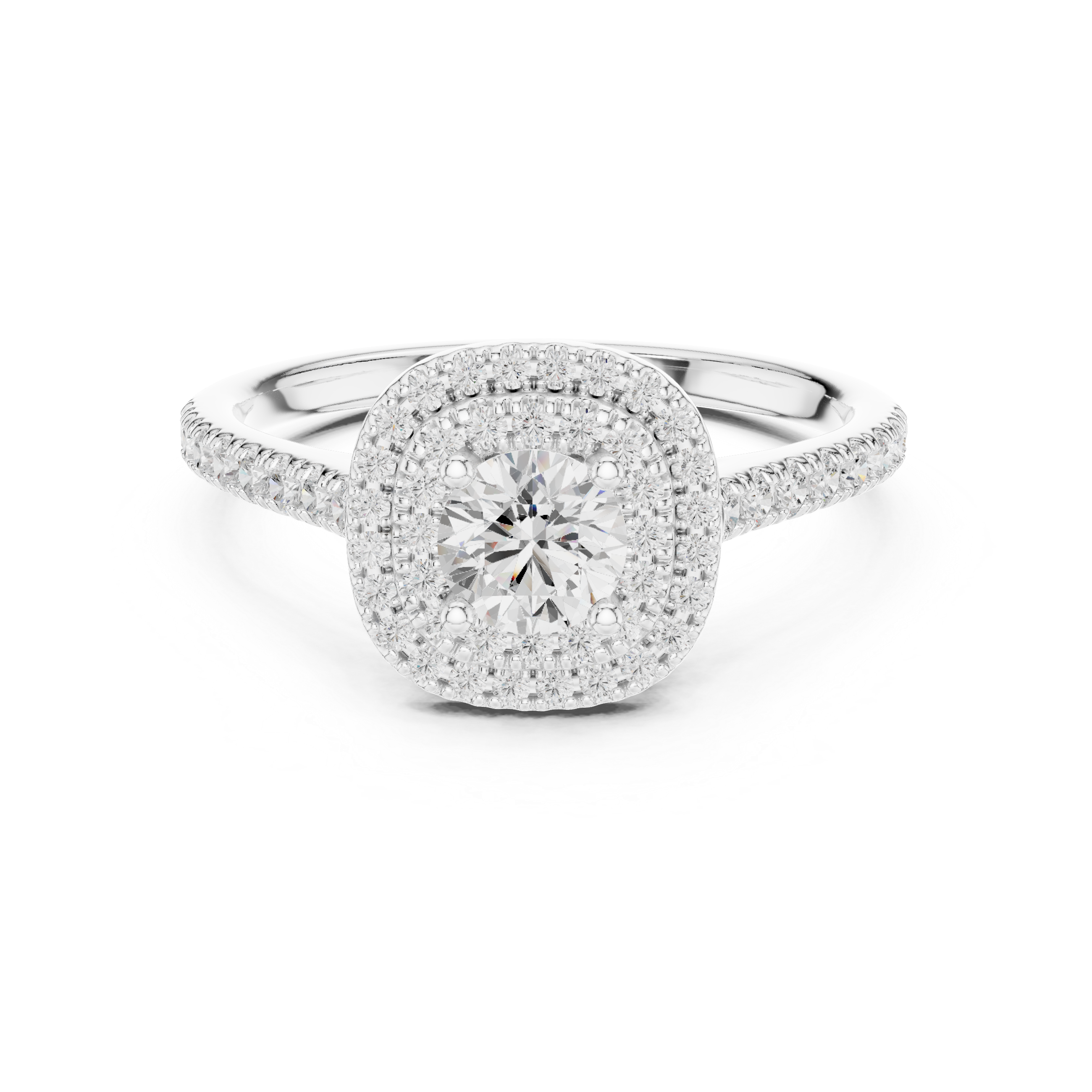 Round Brilliant Diamond Double Halo Pavé Engagement Ring