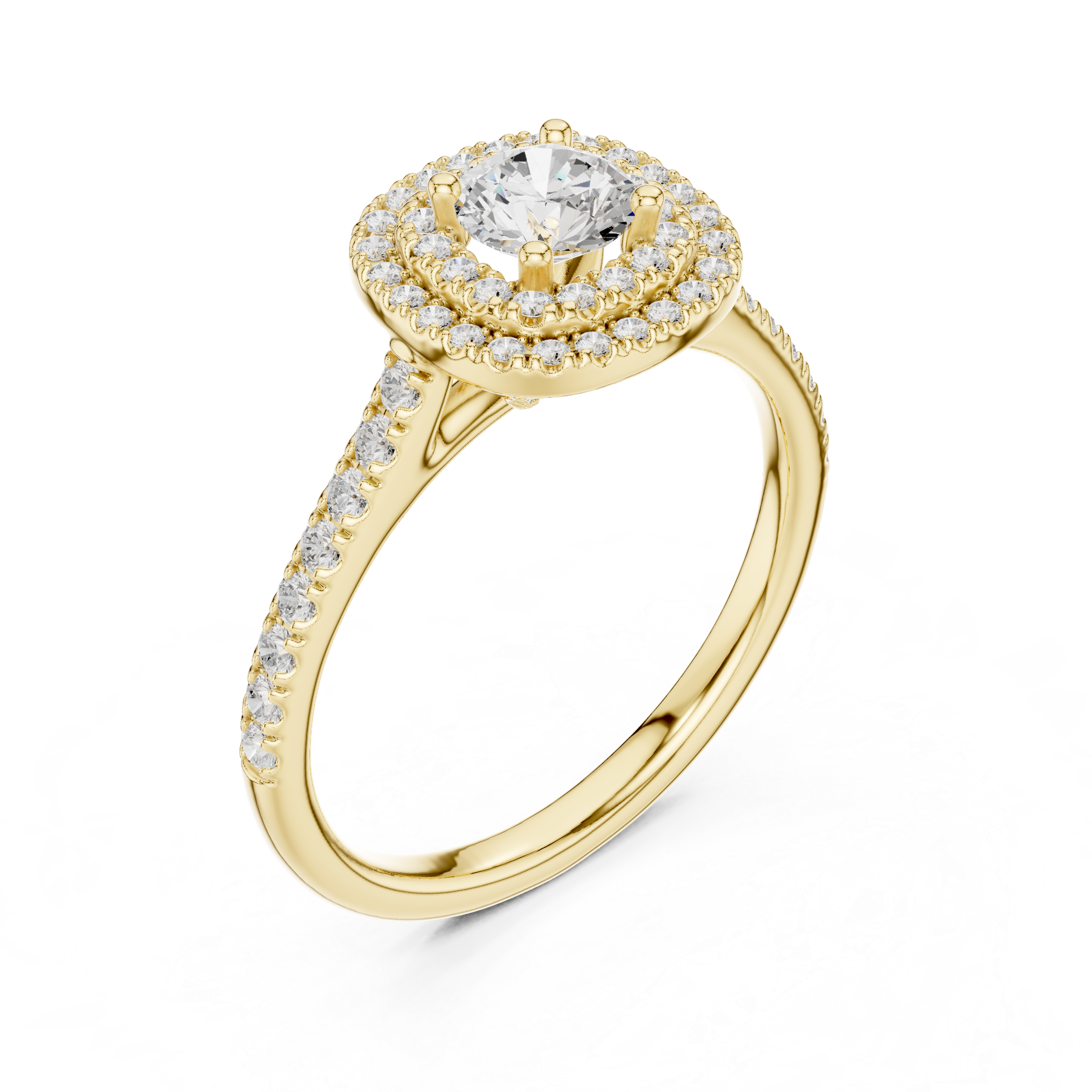 Round Brilliant Diamond Double Halo Pavé Engagement Ring
