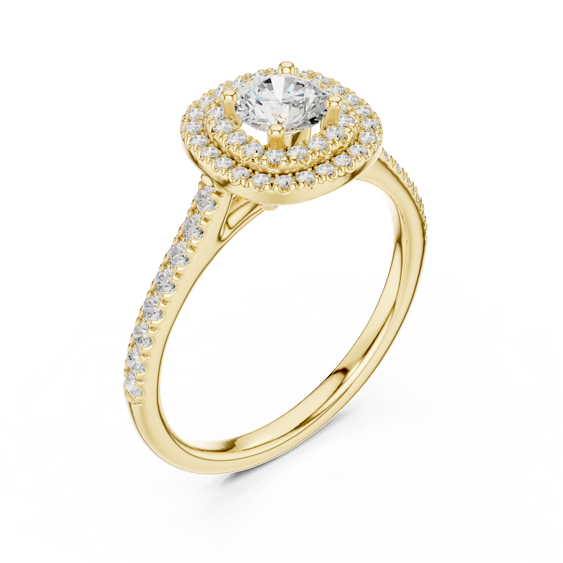 Round Brilliant Diamond Double Halo Pavé Engagement Ring