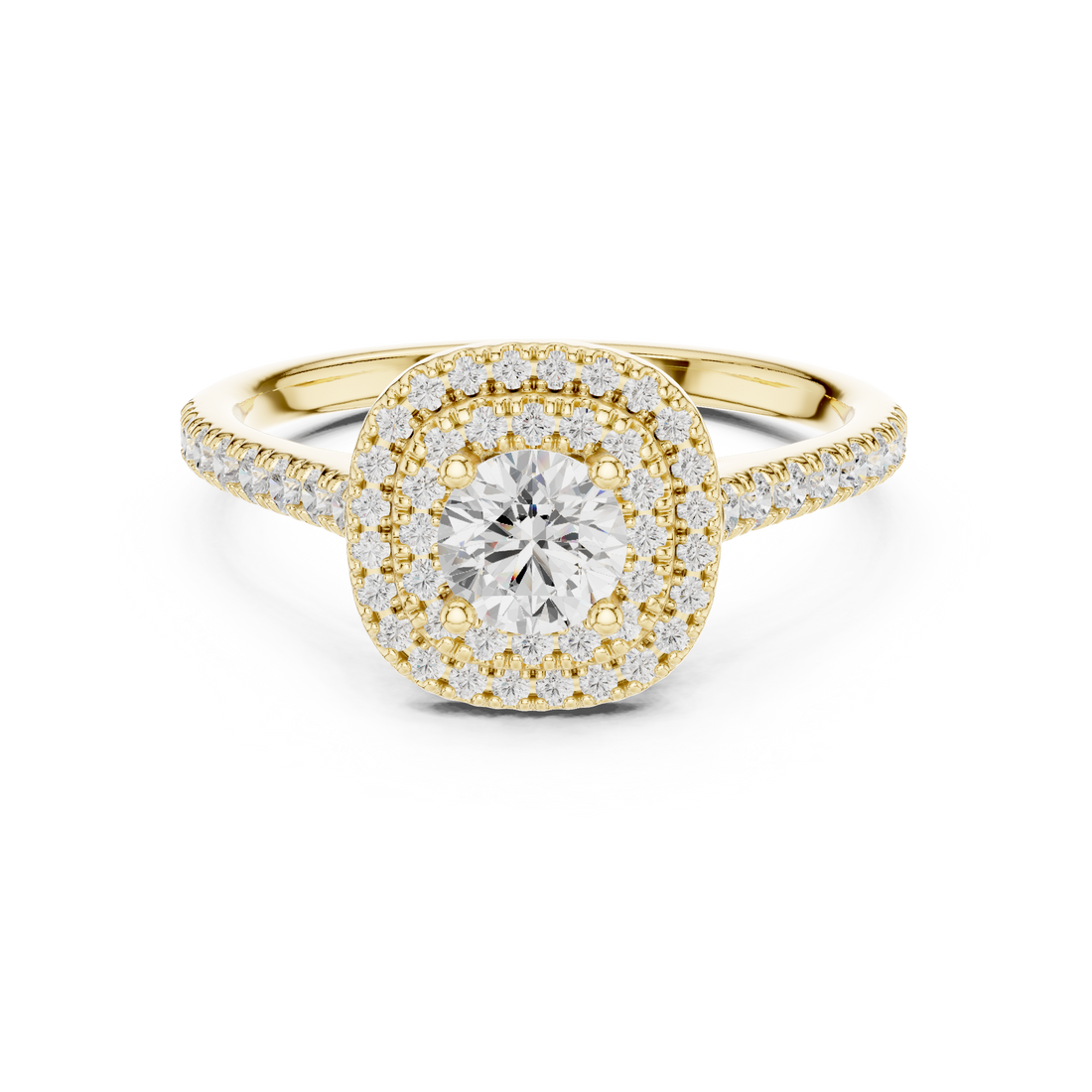 Round Brilliant Diamond Double Halo Pavé Engagement Ring