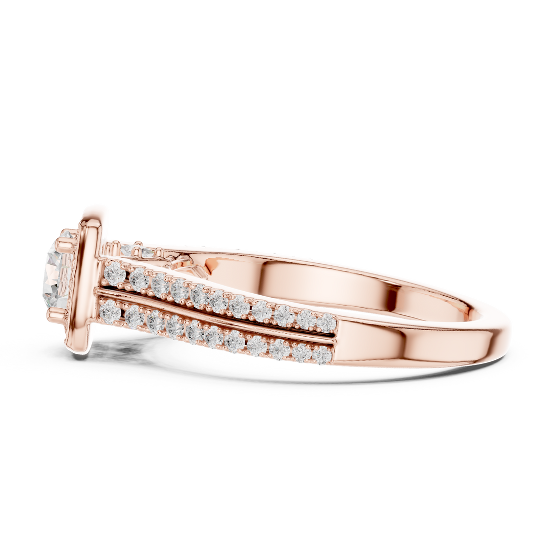 Round Brilliant Diamond Double Halo Split Shank Engagement Ring